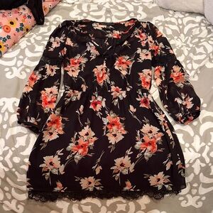 White House Black Market Black Dress with Red and Gray Floral Work Chic